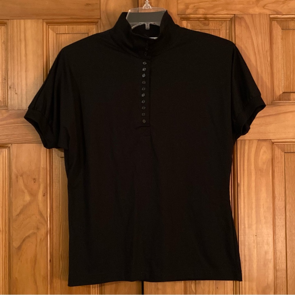 NWOT CSL Cherry Stix Ltd. Vintage 80s Mock Neck Blouse Long Sleeve Black Size M
